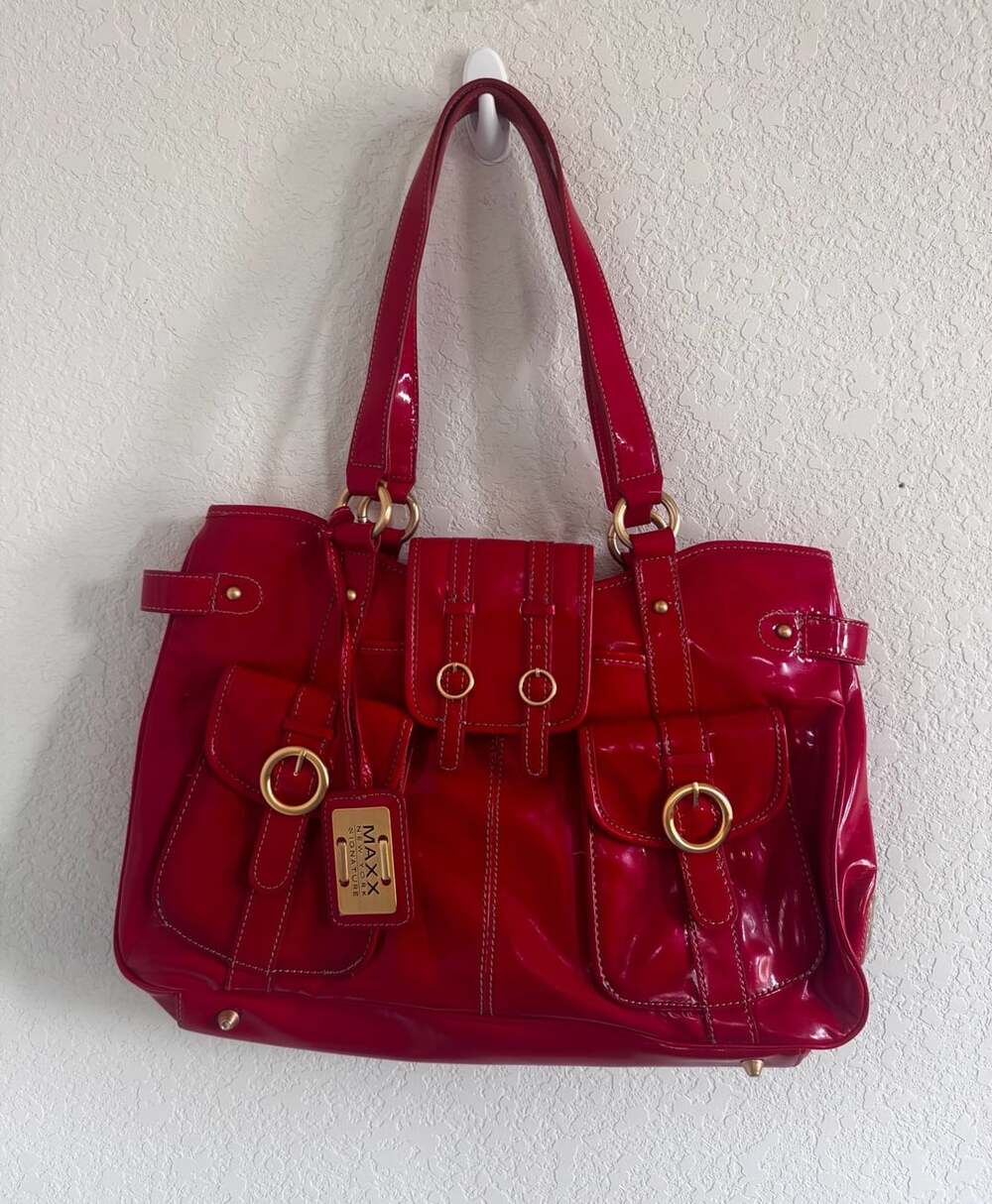 Red Patent Cargo Pocket Shoulder Bag + Matching Wallet | Maxx New York